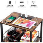 Table d'appoint à 3 niveaux en MDF noir/marron et acier avec station de charge (2 prises CA + 2 ports USB) – Simple