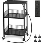 Table d'appoint à 3 niveaux en MDF noir/marron et acier avec station de charge (2 prises CA + 2 ports USB) – Simple