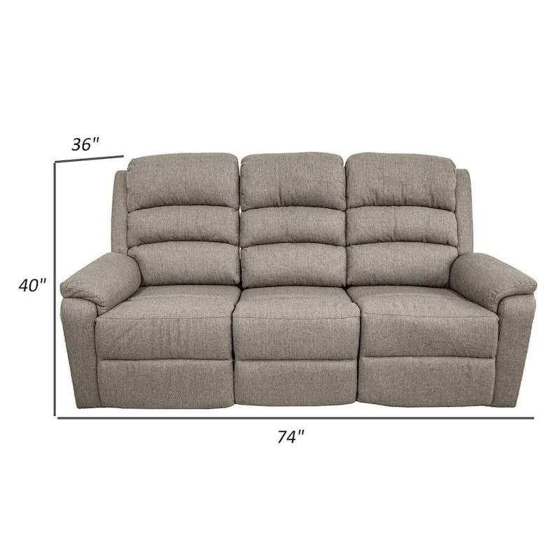 Canapé inclinable manuel en toile de jute marron – 3 places, 188 cm (74" l)