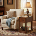 Chair Side End Table with 1 Drawer and Open Bottom Shelf, Brown
