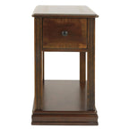 Table d'appoint avec 1 tiroir et étagère inférieure ouverte en placage marron – Simple
