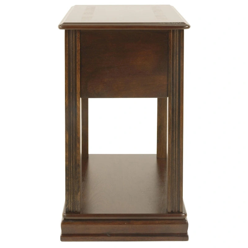 Table d'appoint avec 1 tiroir et étagère inférieure ouverte en placage marron – Simple