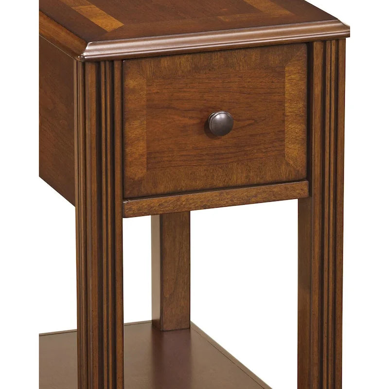 Table d'appoint avec 1 tiroir et étagère inférieure ouverte en placage marron – Simple
