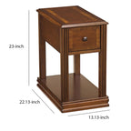 Table d'appoint avec 1 tiroir et étagère inférieure ouverte en placage marron – Simple