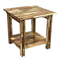 Table d'appoint en bois d'acacia massif, finition naturelle/acajou, avec étagère inférieure et pieds réglables – Simple