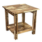 Table d'appoint en bois d'acacia massif, finition naturelle/acajou, avec étagère inférieure et pieds réglables – Simple