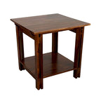 Table d'appoint en bois d'acacia massif, finition naturelle/acajou, avec étagère inférieure et pieds réglables – Simple