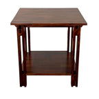 Table d'appoint en bois d'acacia massif, finition naturelle/acajou, avec étagère inférieure et pieds réglables – Simple