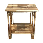 Table d'appoint en bois d'acacia massif, finition naturelle/acajou, avec étagère inférieure et pieds réglables – Simple