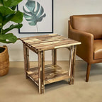 Table d'appoint en bois d'acacia massif, finition naturelle/acajou, avec étagère inférieure et pieds réglables – Simple