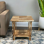 Table d'appoint en bois d'acacia massif, finition naturelle/acajou, avec étagère inférieure et pieds réglables – Simple