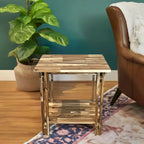 Table d'appoint en bois d'acacia massif, finition naturelle/acajou, avec étagère inférieure et pieds réglables – Simple