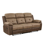 Canapé inclinable manuel double en microfibre marron avec dossier capitonné et ressorts ensachés – 84", 2 places