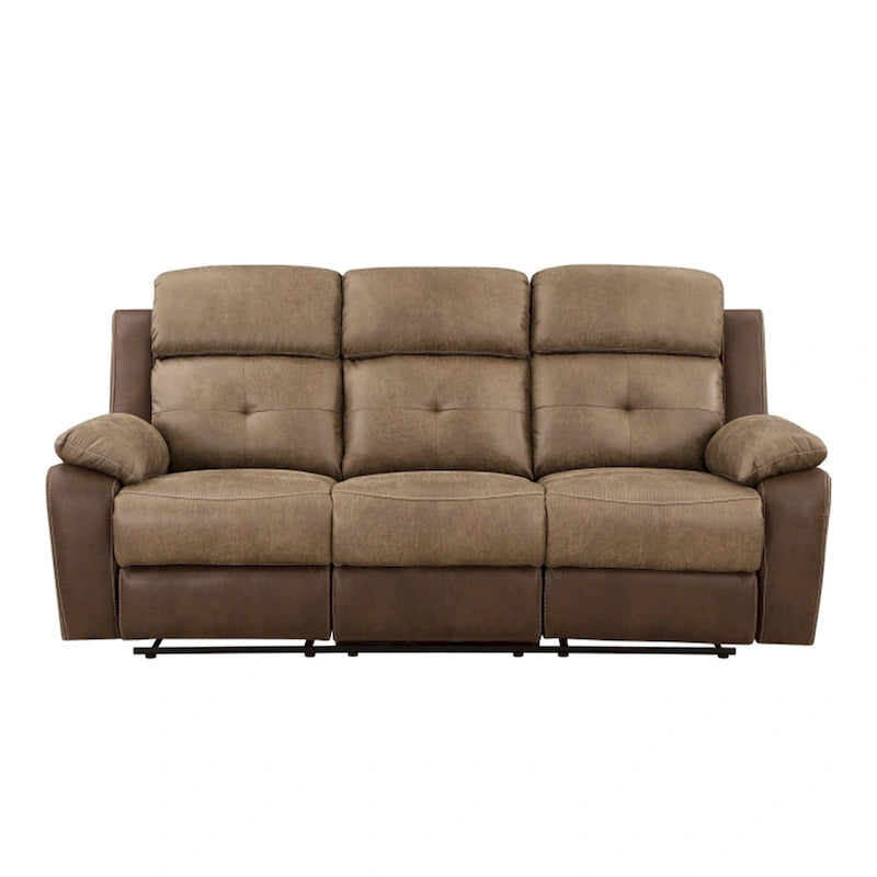 Canapé inclinable manuel double en microfibre marron avec dossier capitonné et ressorts ensachés – 84", 2 places