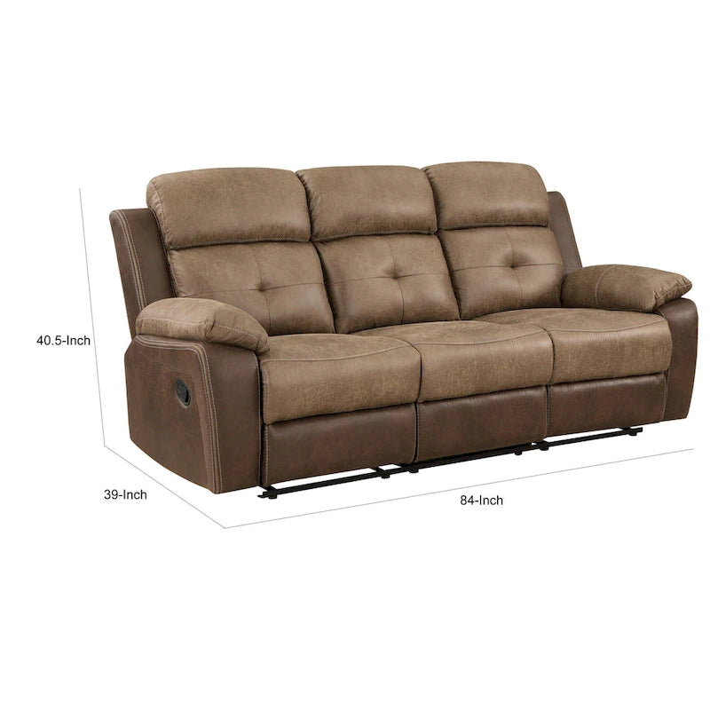 Canapé inclinable manuel double en microfibre marron avec dossier capitonné et ressorts ensachés – 84", 2 places