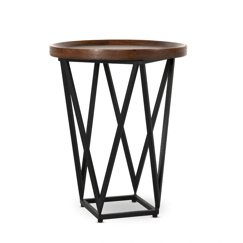 Table d'appoint avec plateau en bois de manguier brun moyen et fer noir – Simple