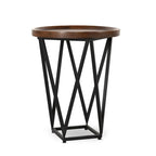 Table d'appoint avec plateau en bois de manguier brun moyen et fer noir – Simple