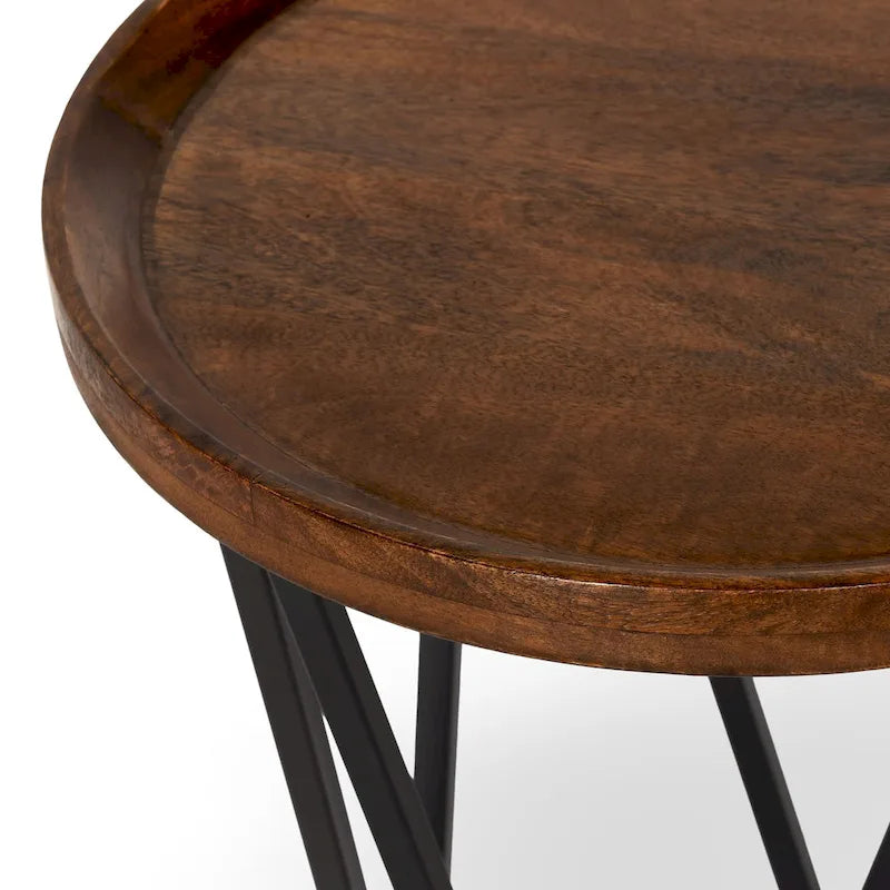 Table d'appoint avec plateau en bois de manguier brun moyen et fer noir – Simple