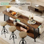 Console industrielle à 2 niveaux marron et noir avec cadre en métal – 70,9" L