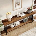 Console industrielle à 2 niveaux marron et noir avec cadre en métal – 70,9" L