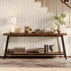Console industrielle à 2 niveaux marron et noir avec cadre en métal – 70,9" L