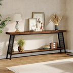 Console industrielle à 2 niveaux marron et noir avec cadre en métal – 70,9" L