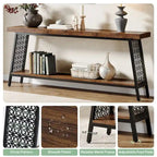 Console industrielle à 2 niveaux marron et noir avec cadre en métal – 70,9" L