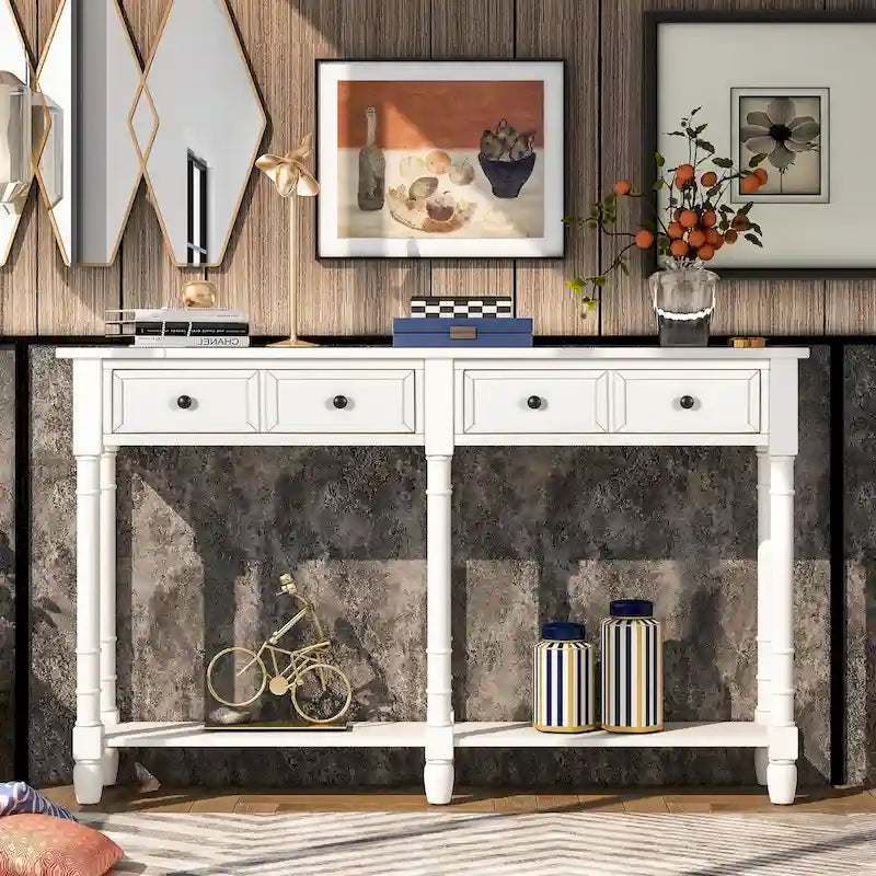 Console rustique avec 2 tiroirs et étagère inférieure - Naturel / Expresso / Ivoire / Gris / Bleu