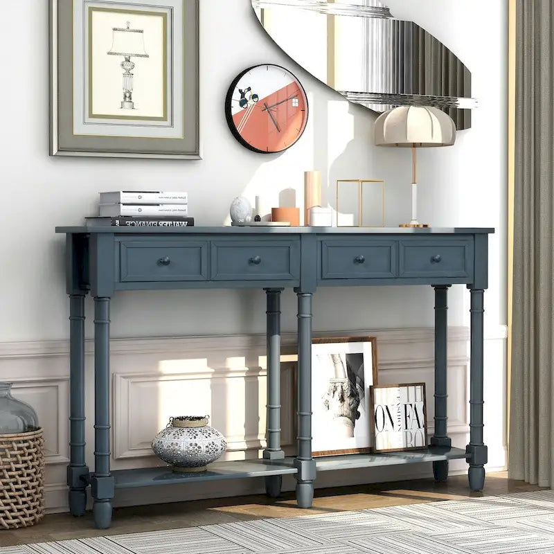Console rustique avec 2 tiroirs et étagère inférieure - Naturel / Expresso / Ivoire / Gris / Bleu