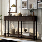 Console rustique avec 2 tiroirs et étagère inférieure - Naturel / Expresso / Ivoire / Gris / Bleu