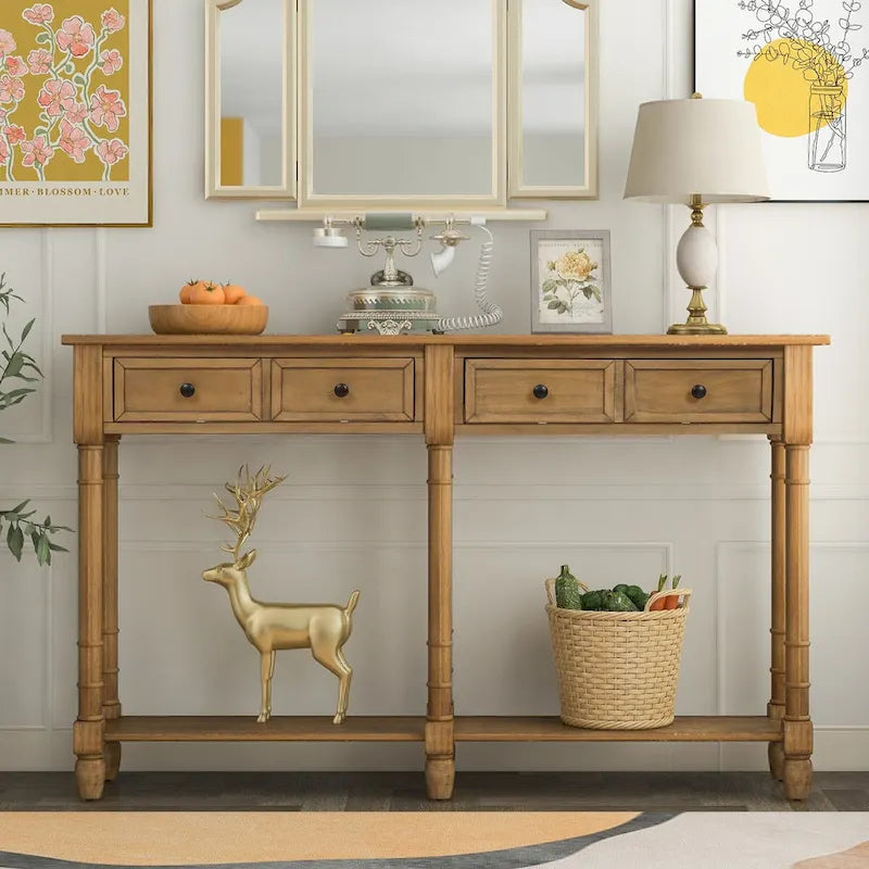 Console rustique avec 2 tiroirs et étagère inférieure - Naturel / Expresso / Ivoire / Gris / Bleu
