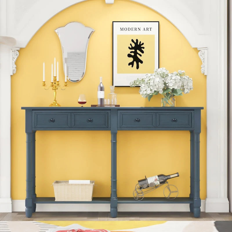 Console rustique avec 2 tiroirs et étagère inférieure - Naturel / Expresso / Ivoire / Gris / Bleu