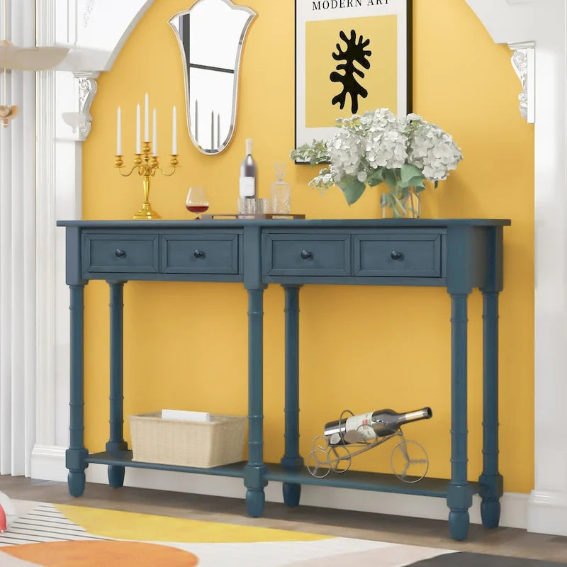 Console rustique avec 2 tiroirs et étagère inférieure - Naturel / Expresso / Ivoire / Gris / Bleu