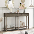 Console rustique avec 2 tiroirs et étagère inférieure - Naturel / Expresso / Ivoire / Gris / Bleu