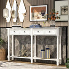 Console rustique avec 2 tiroirs et étagère inférieure - Naturel / Expresso / Ivoire / Gris / Bleu