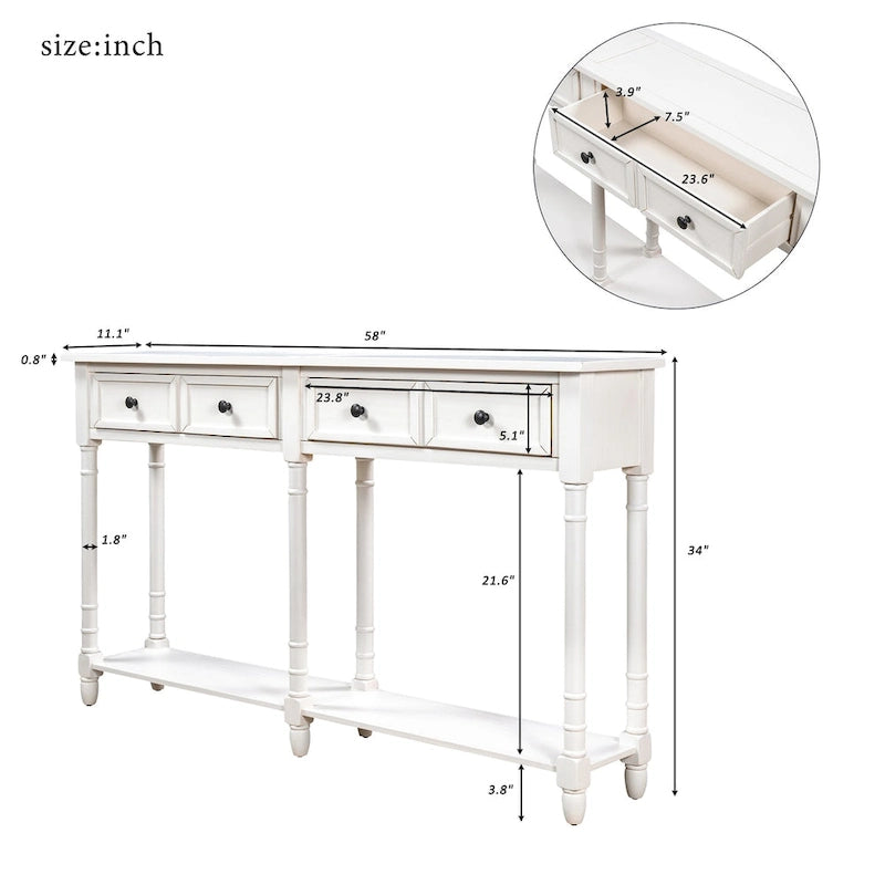 Console rustique avec 2 tiroirs et étagère inférieure - Naturel / Expresso / Ivoire / Gris / Bleu