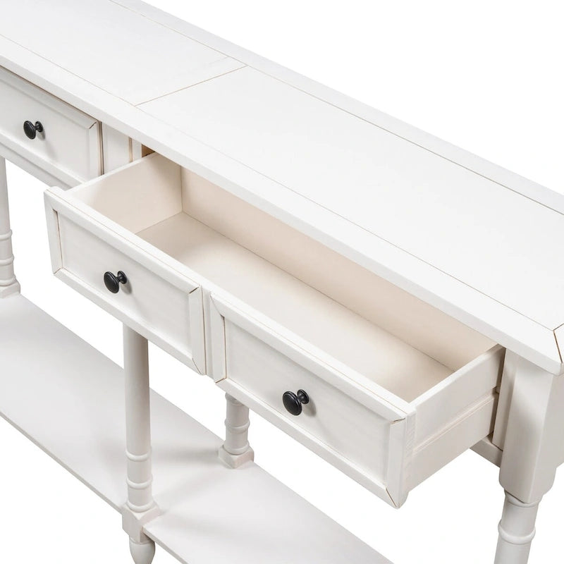 Console rustique avec 2 tiroirs et étagère inférieure - Naturel / Expresso / Ivoire / Gris / Bleu