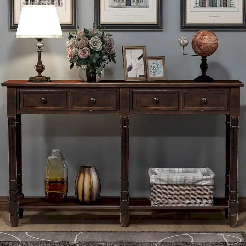 Console rustique avec 2 tiroirs et étagère inférieure - Naturel / Expresso / Ivoire / Gris / Bleu