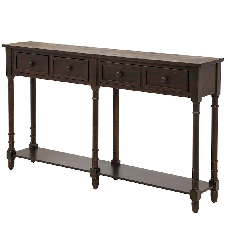 Console rustique avec 2 tiroirs et étagère inférieure - Naturel / Expresso / Ivoire / Gris / Bleu