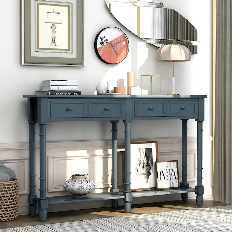 Console rustique avec 2 tiroirs et étagère inférieure - Naturel / Expresso / Ivoire / Gris / Bleu