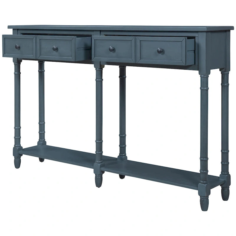 Console rustique avec 2 tiroirs et étagère inférieure - Naturel / Expresso / Ivoire / Gris / Bleu