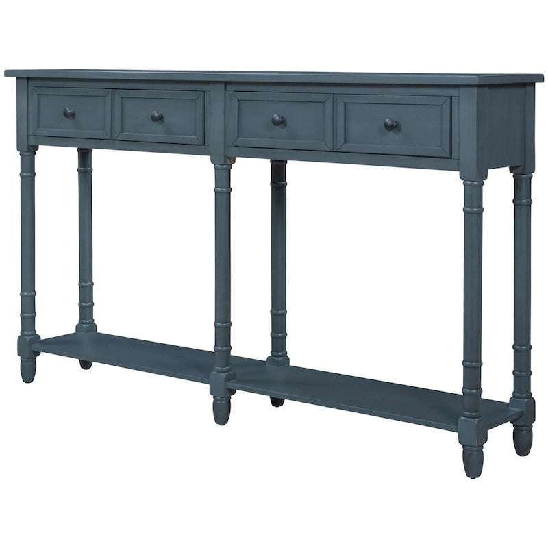 Console rustique avec 2 tiroirs et étagère inférieure - Naturel / Expresso / Ivoire / Gris / Bleu