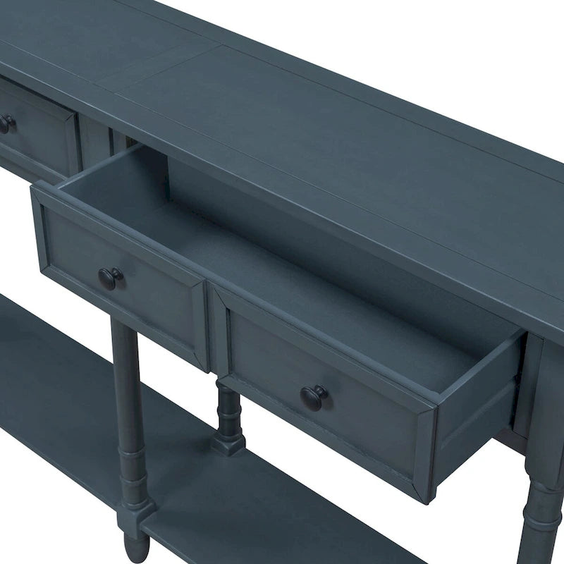 Console rustique avec 2 tiroirs et étagère inférieure - Naturel / Expresso / Ivoire / Gris / Bleu