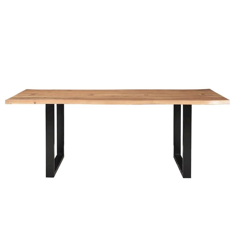 Table de salle à manger en noyer foncé et acacia avec bords naturels papillon et pieds en fer laiton – 6 à 8 places – 180 cm ou 213 cm