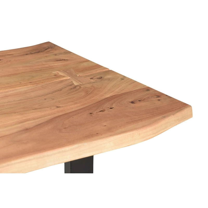 Table de salle à manger en noyer foncé et acacia avec bords naturels papillon et pieds en fer laiton – 6 à 8 places – 180 cm ou 213 cm