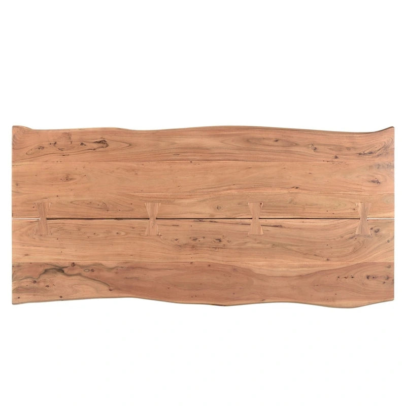 Table de salle à manger en noyer foncé et acacia avec bords naturels papillon et pieds en fer laiton – 6 à 8 places – 180 cm ou 213 cm