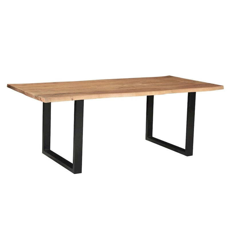 Table de salle à manger en noyer foncé et acacia avec bords naturels papillon et pieds en fer laiton – 6 à 8 places – 180 cm ou 213 cm