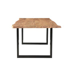 Table de salle à manger en noyer foncé et acacia avec bords naturels papillon et pieds en fer laiton – 6 à 8 places – 180 cm ou 213 cm