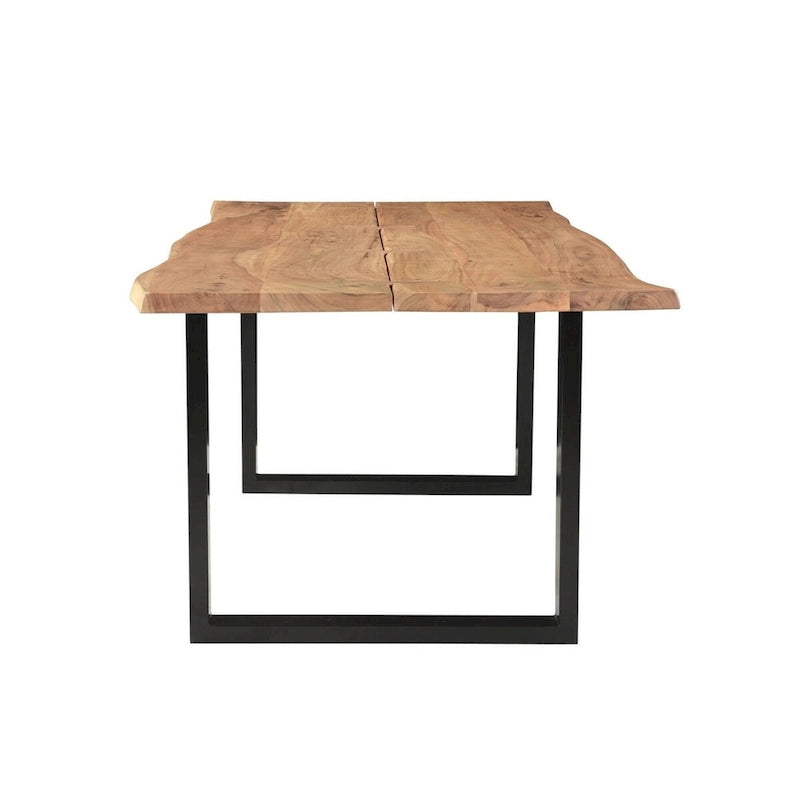 Table de salle à manger en noyer foncé et acacia avec bords naturels papillon et pieds en fer laiton – 6 à 8 places – 180 cm ou 213 cm