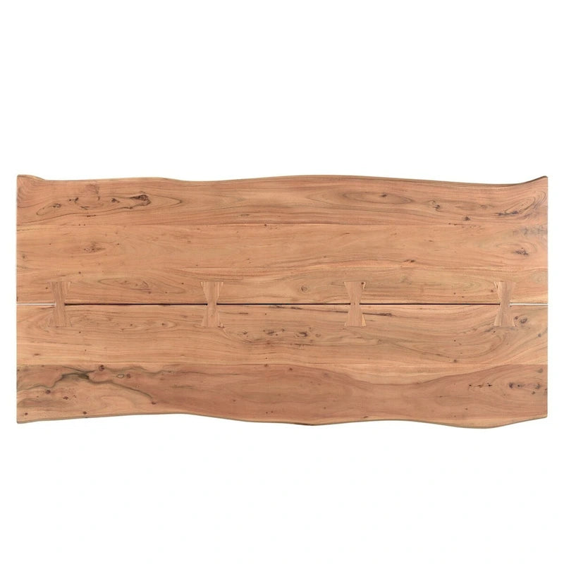 Table de salle à manger en noyer foncé et acacia avec bords naturels papillon et pieds en fer laiton – 6 à 8 places – 180 cm ou 213 cm